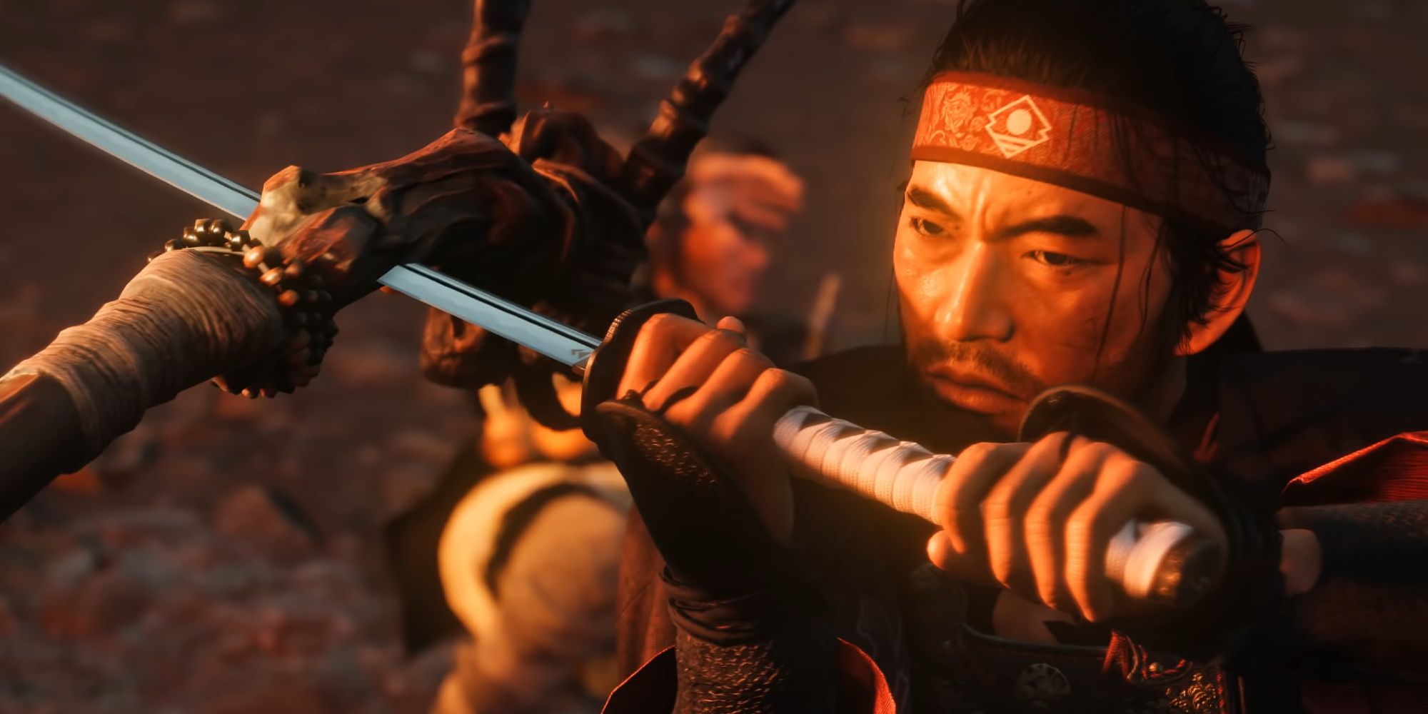 Jin Sakai fighting an unknown enemy