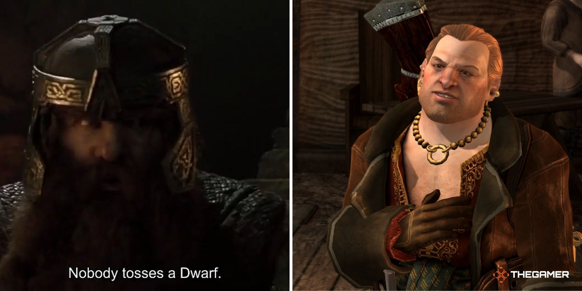 Gimli from the Lord of the Rings on left, Varric from Dragon Age Inquisition on right