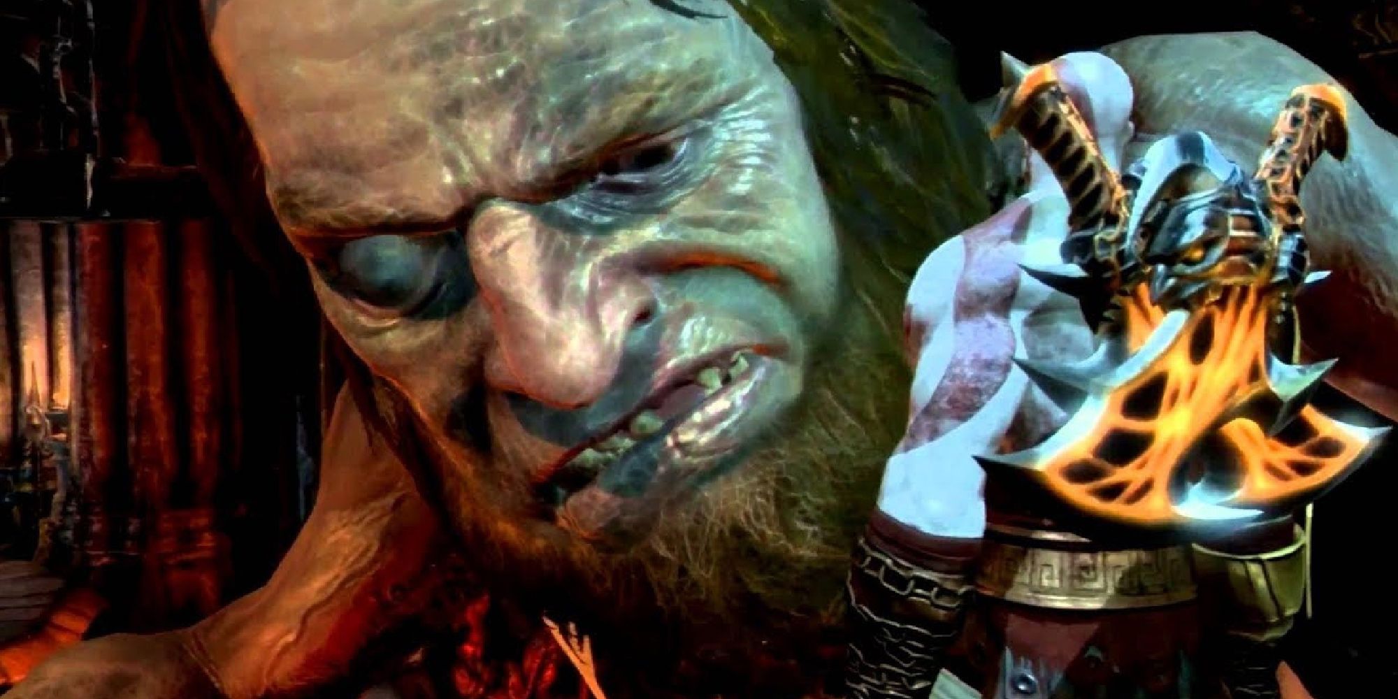God Of War 3 - Hephaestus Getting Up Close And Personal To Talk To Kratos