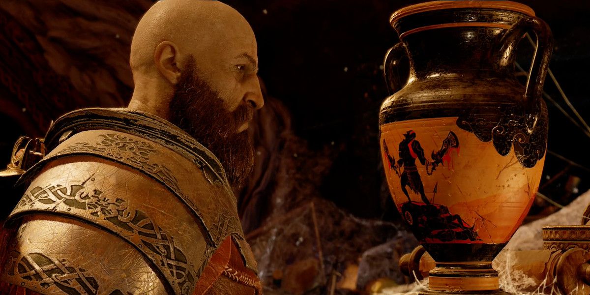 God Of War Kratos nearby a vase with his image on it