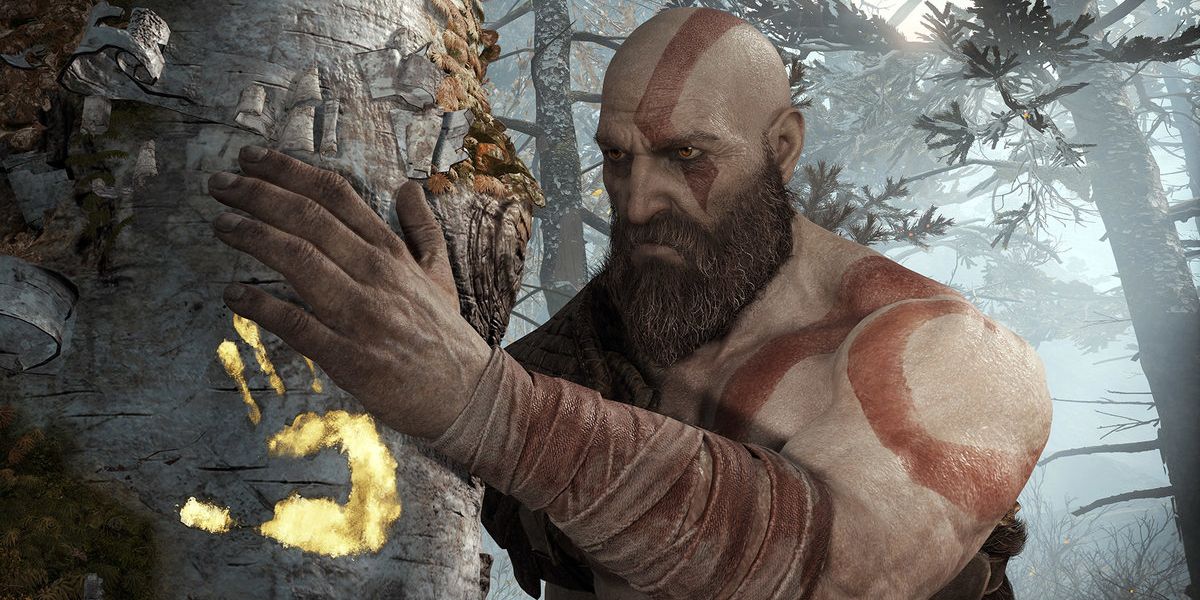 God of War PS4 Kratos hand on tree