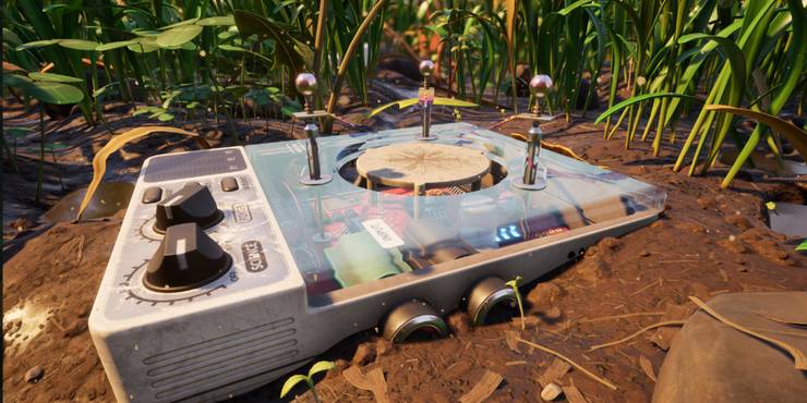 The Mysterious Machine embedded in the dirt in Grounded.