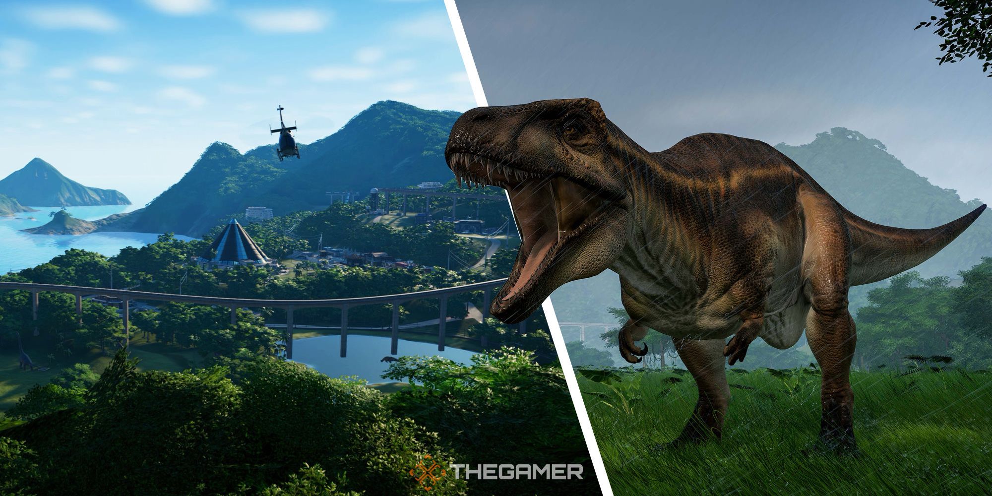 Split image of Jurassic World Evolution