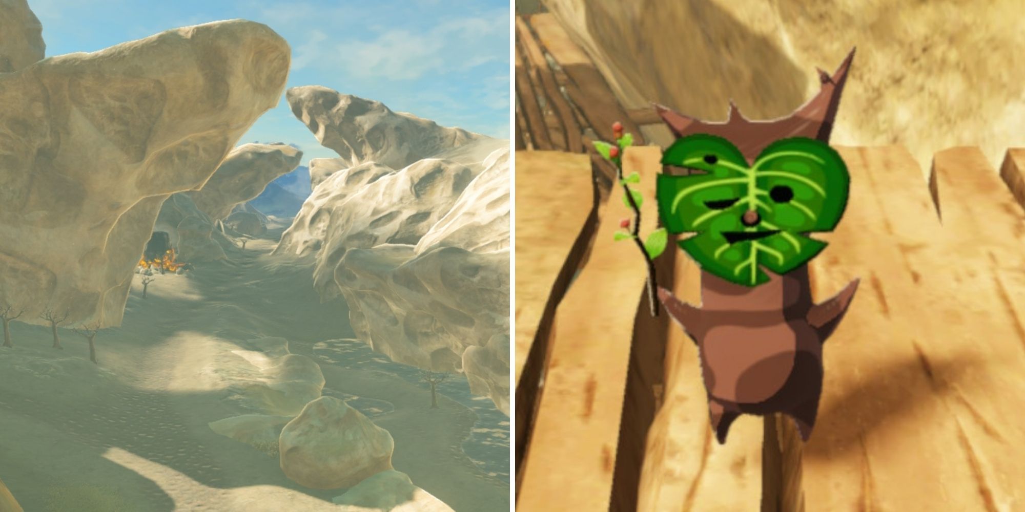 Hyrule Warriors Age of Calamity - The Breach of Demise on Right, Korok on right