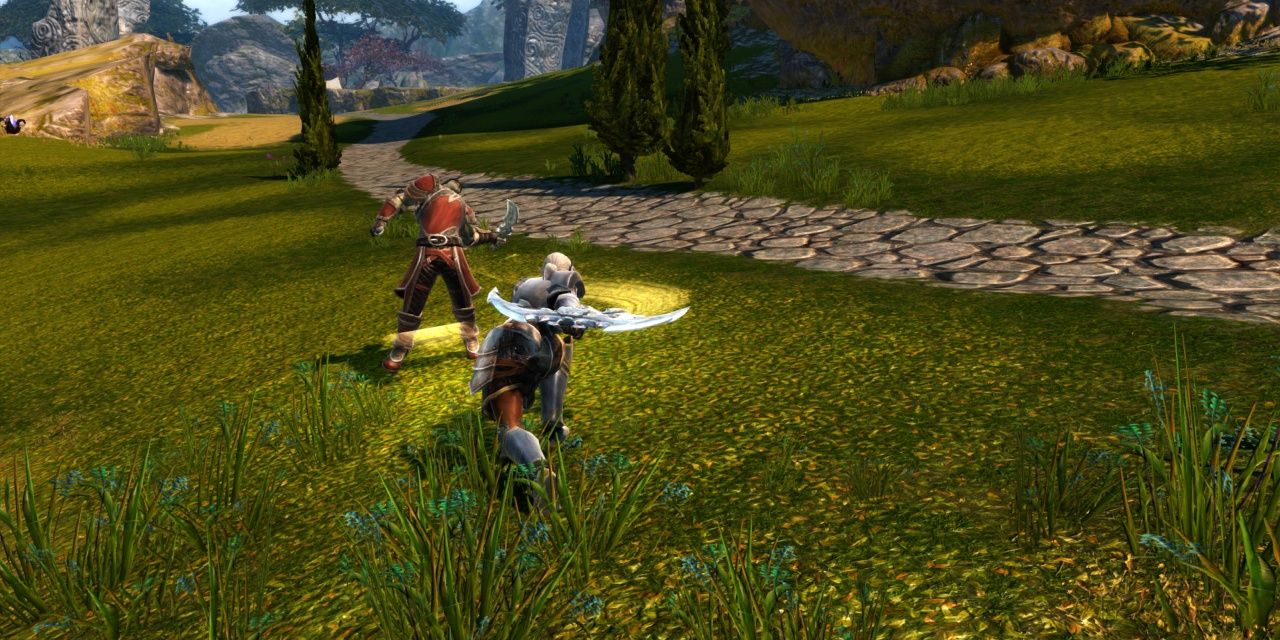 Kingdoms of Amalur Player Using Faeblades To Kill Bandit In The Plains Of Erathell