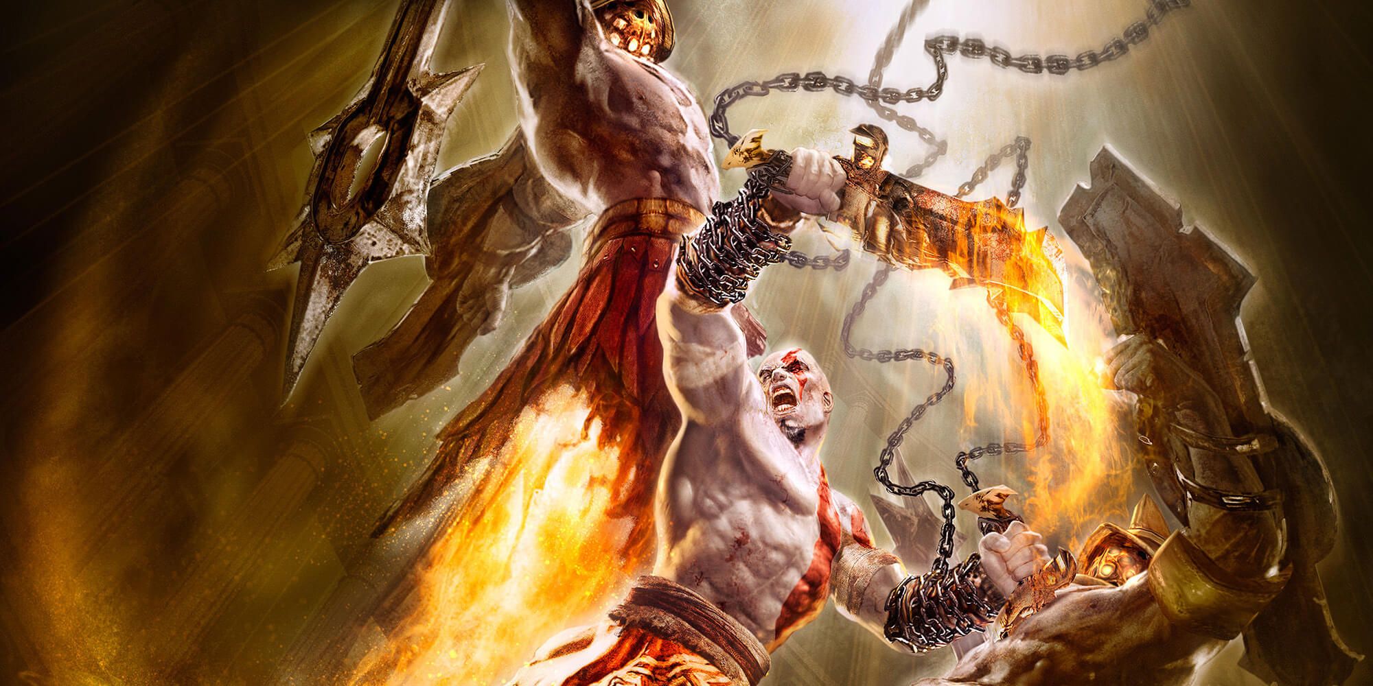 Kratos Fights Off Two Masked Enemies