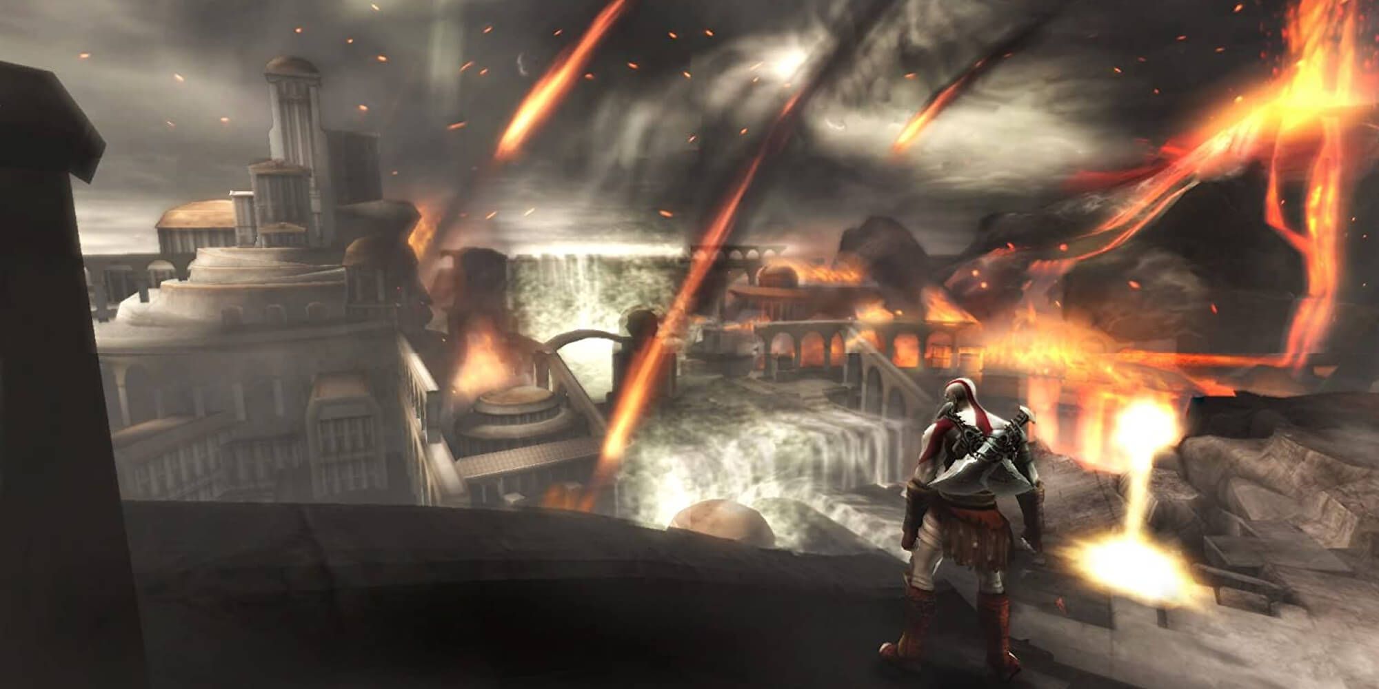 Kratos Stands Above A Ruined City