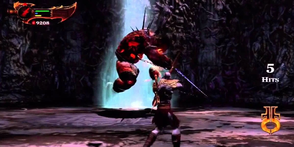 Kratos attacking an enemy
