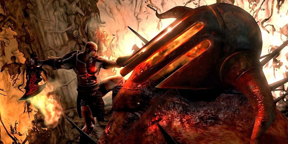 Kratos climbing blacksmith boss God of War