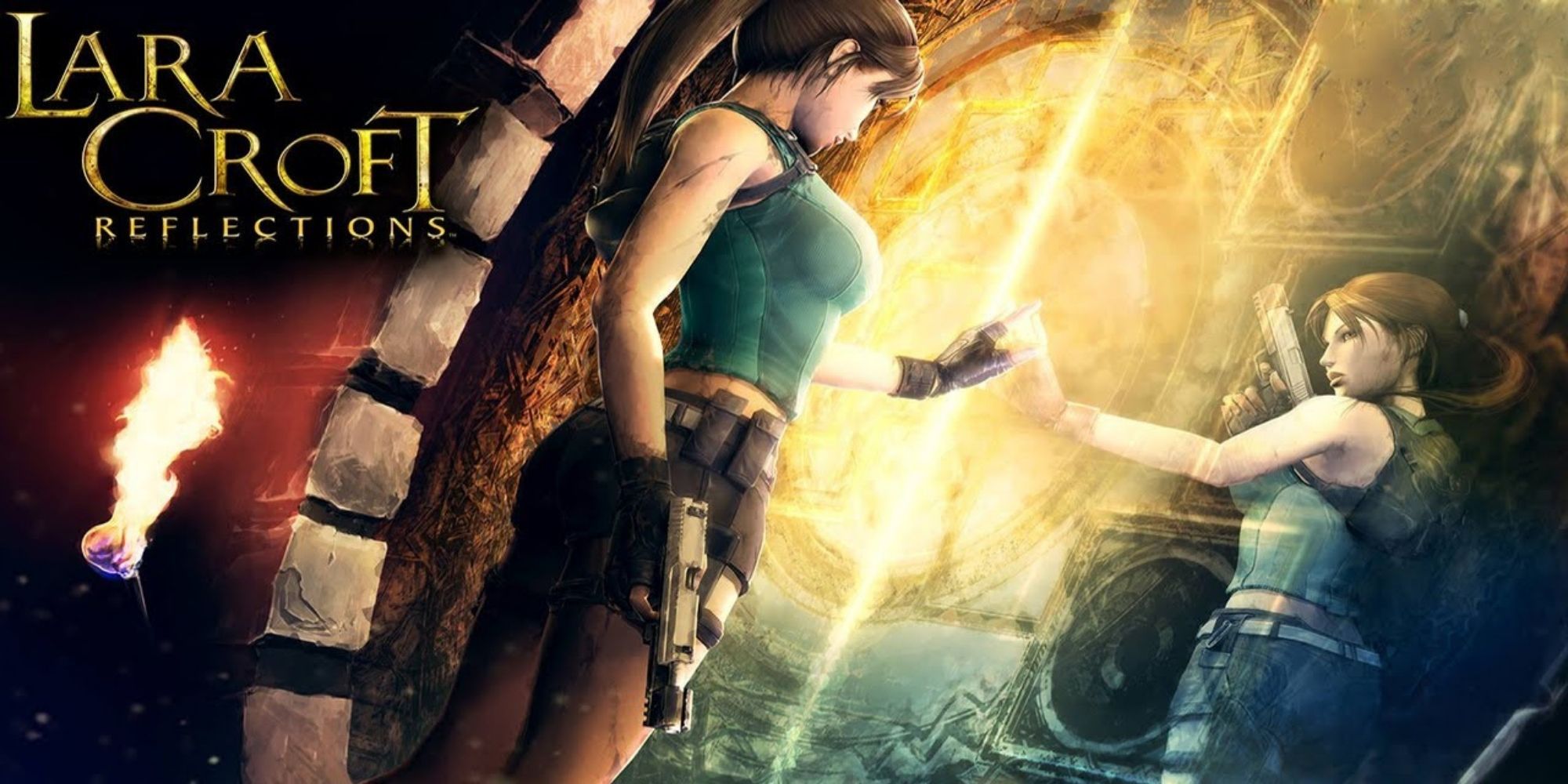 Lara Croft: Reflections Cover Art with Lara looking at her own reflection in a large mirror