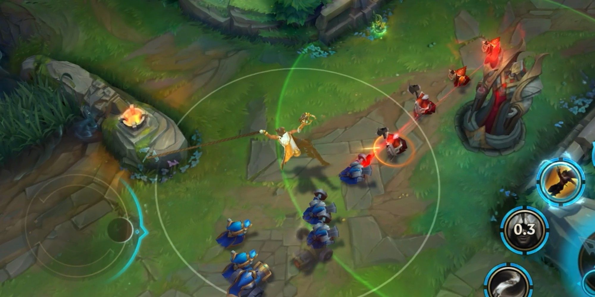 League of Legends: Wild Rift Akshan Attacking Minion With Auto Attack near Turret