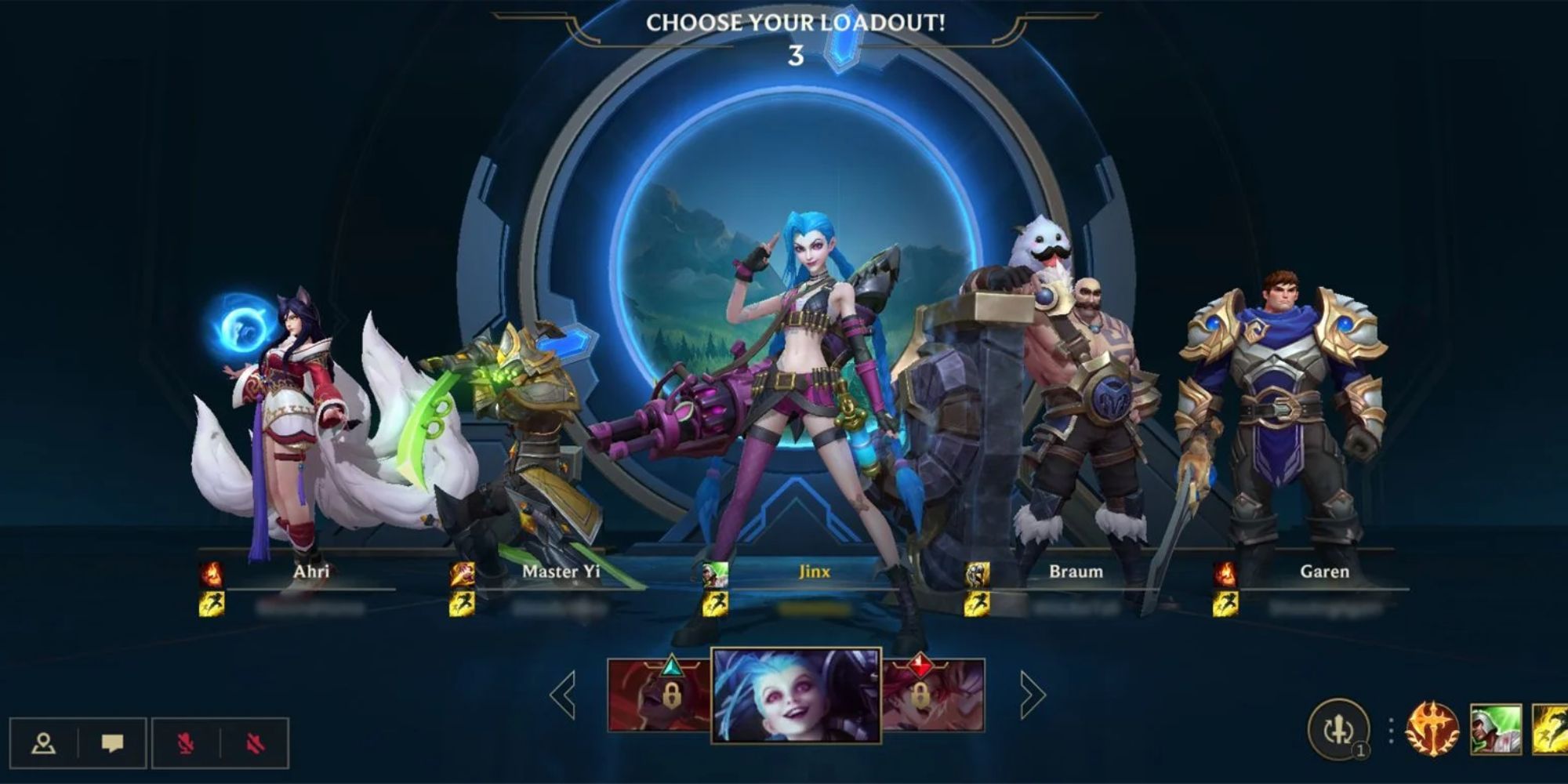 League of Legends: Wild Rift Champion Select Loadout stream Jinx Ahri Master Yi Bruam Garen