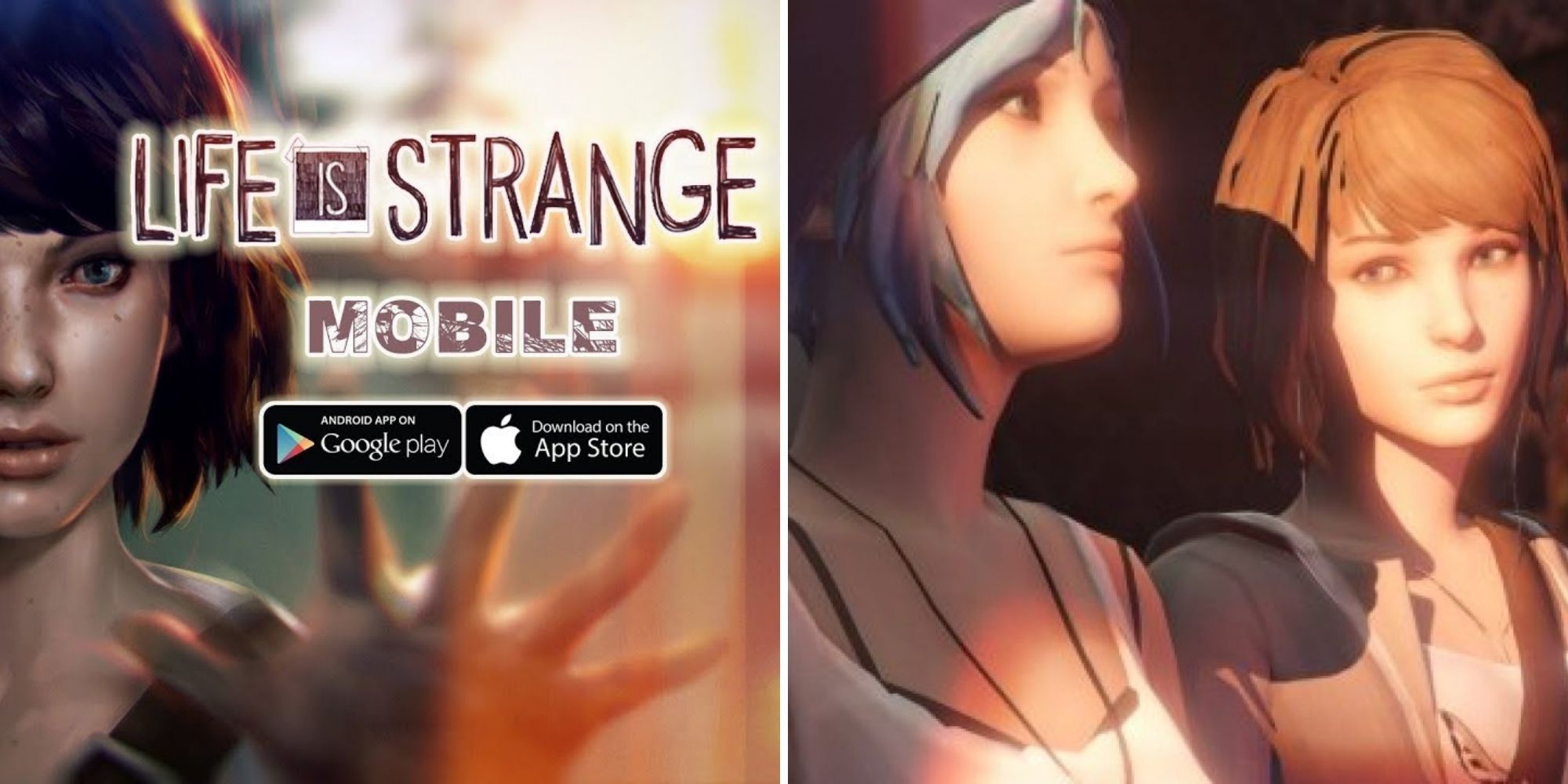 Life is strange mobile image of Max putting out her hand and Max looking at Chloe in her bedroom