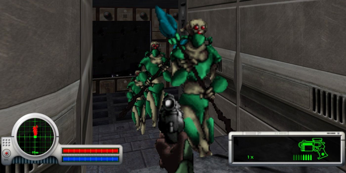 Screenshot from early bungie game, Marathon, showing enemies.