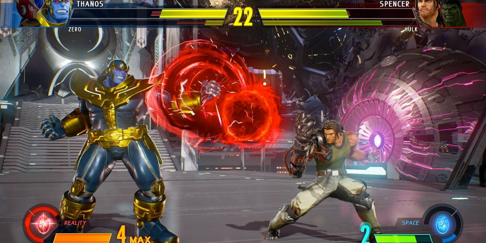 Thanos fires a blast at Winter Soldier in Marvel vs Capcom Infinite 