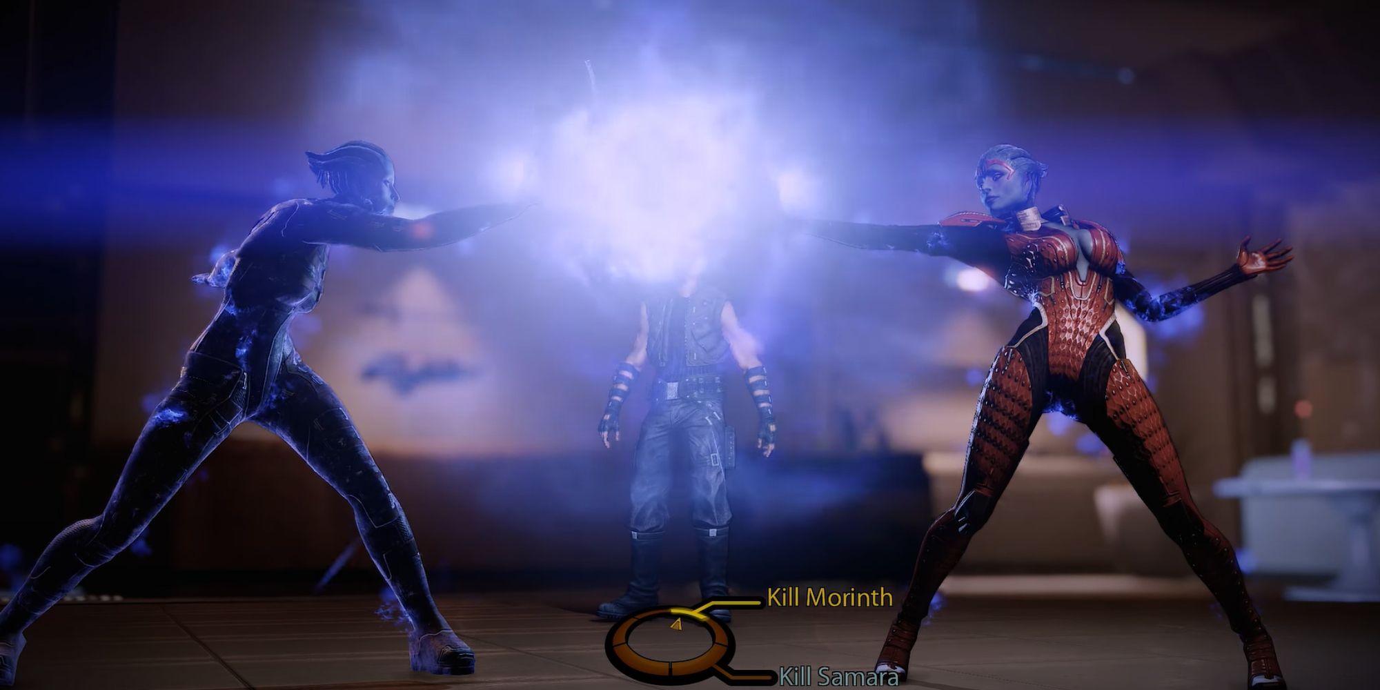 Mass Effect 2 Screenshot Of Morinth and Samara Fighting