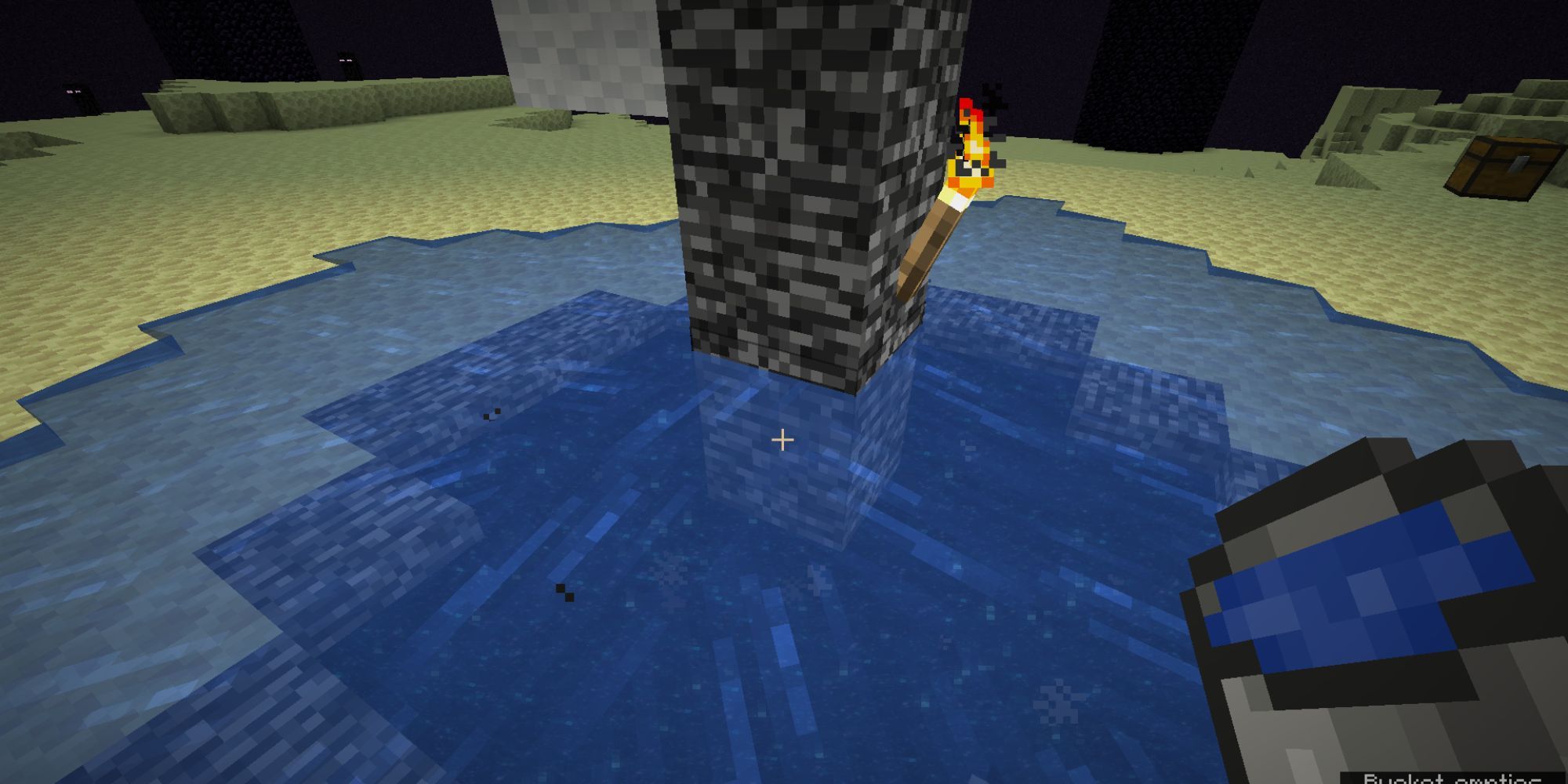 Minecraft Using Water Bucket On End Island Fountain Opposite Side