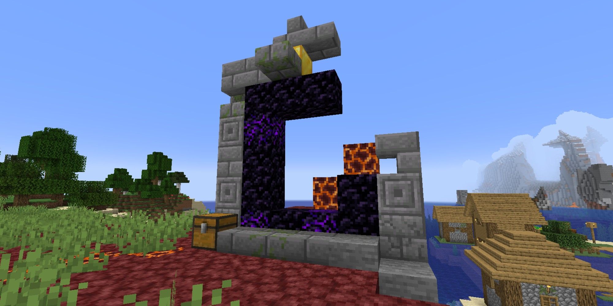 nether portal that is falling apart next to village