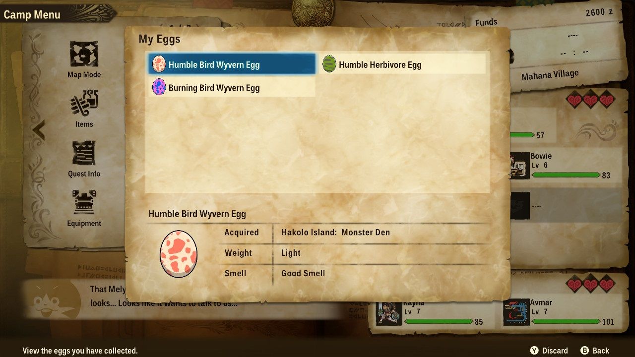 Monster Hunter Stories 2 Wings of Ruin - The egg carton menu.
