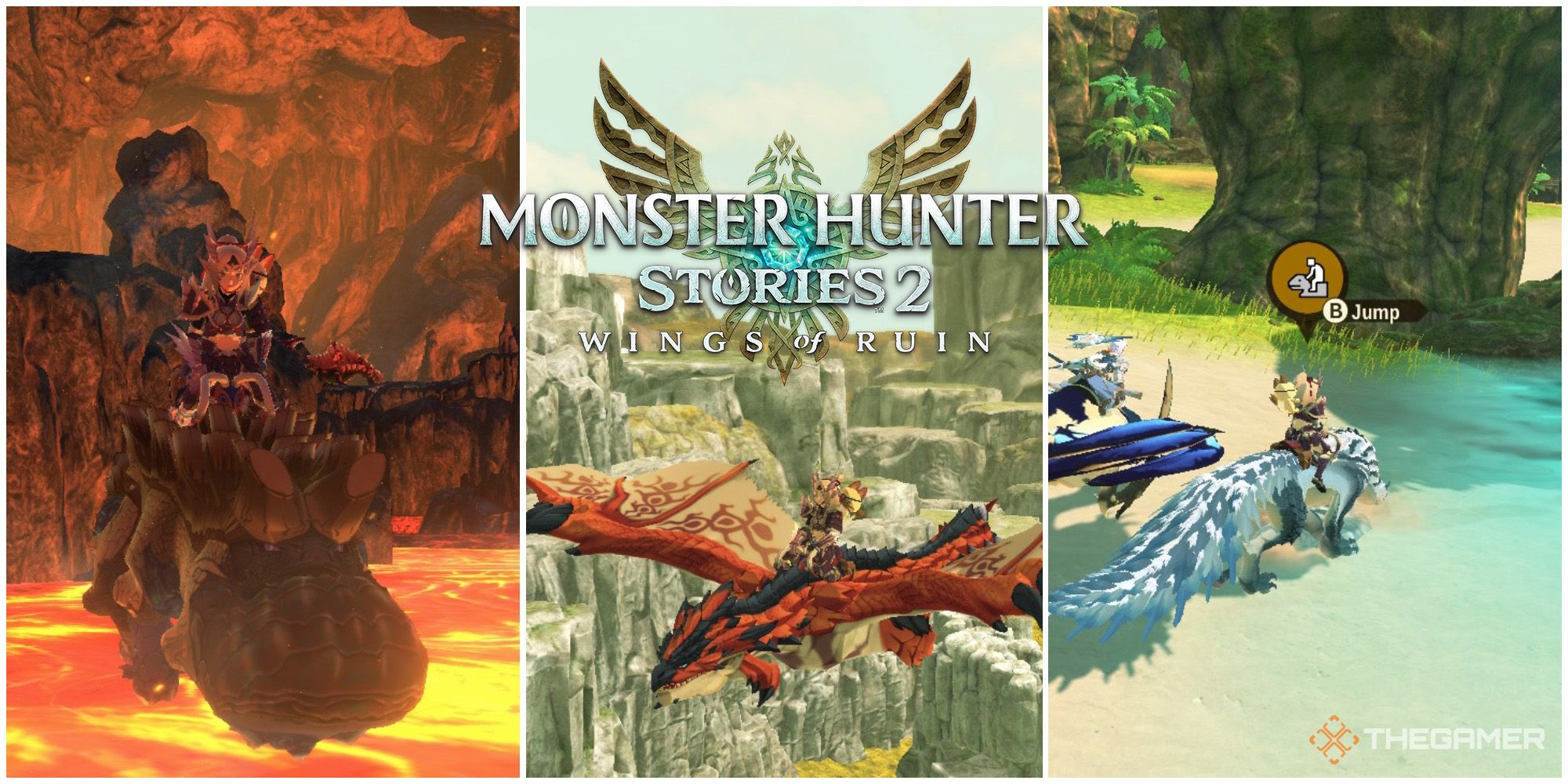 Monster Hunter Stories 2 Wings of Ruin monstie riding action collage