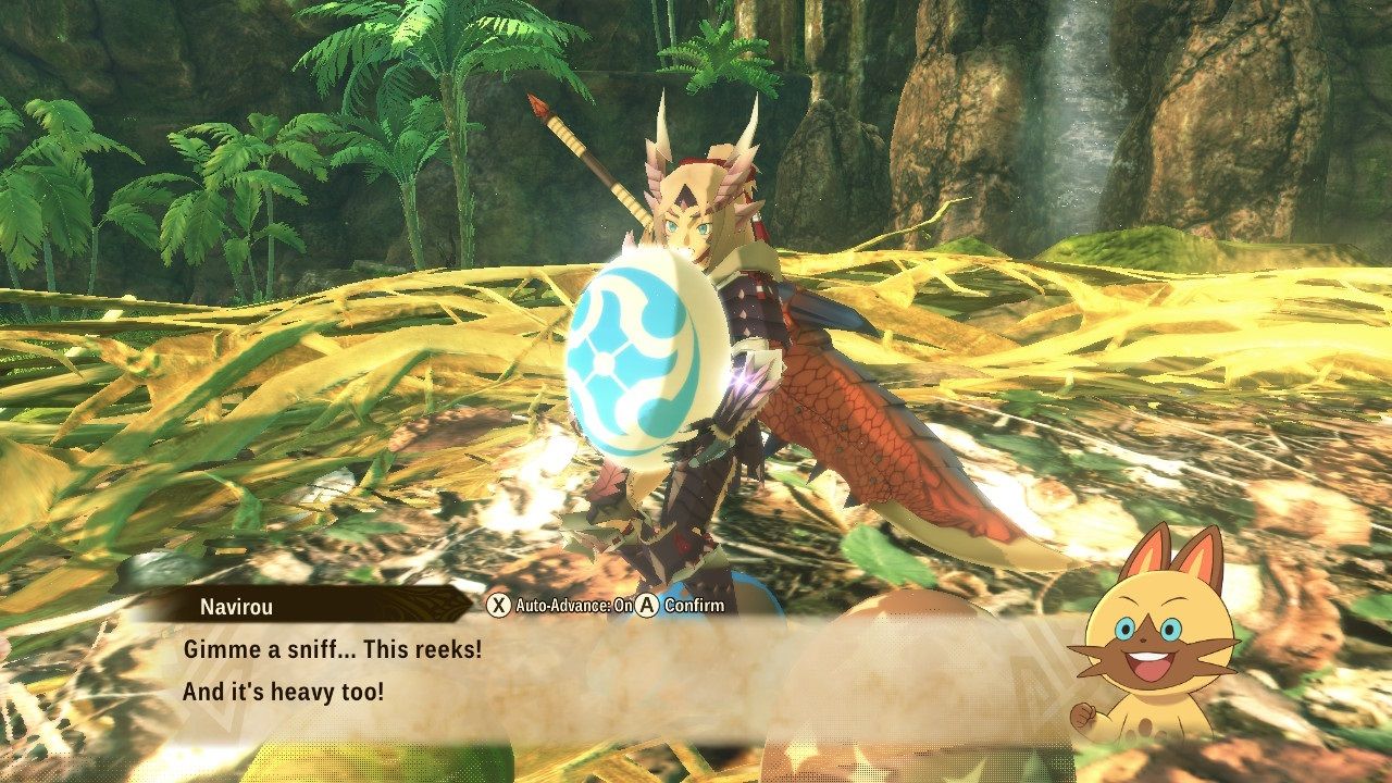 Monster Hunter Stories 2 Wings of Ruin picking up a palamute egg