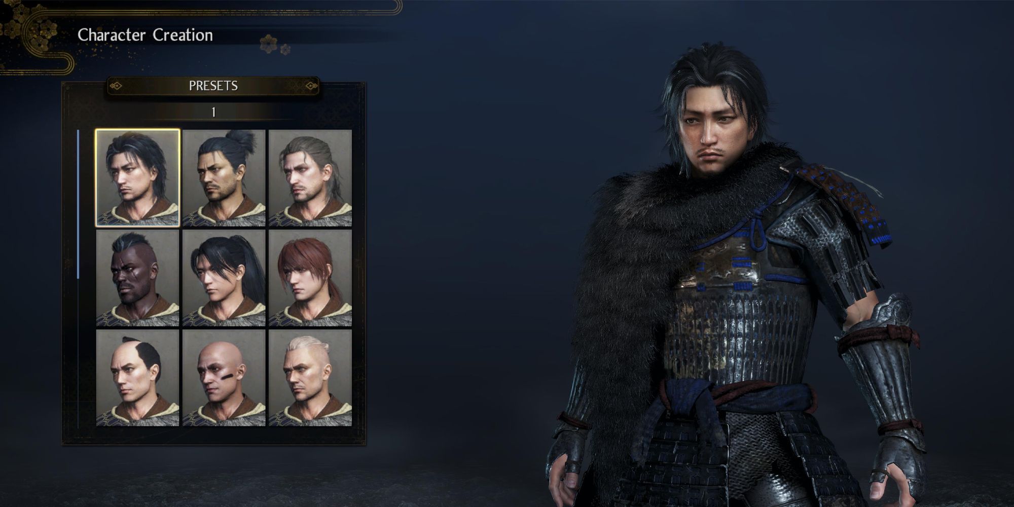 Nioh 2 the character creation screen presets