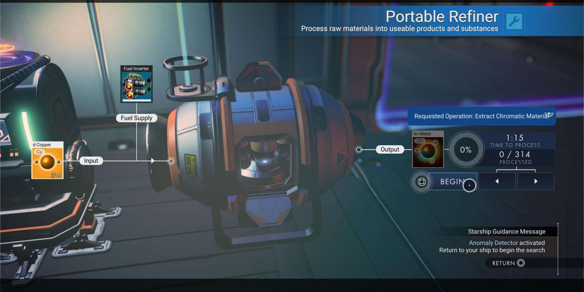 No Man's Sky Portable Refiner Interface begin converting