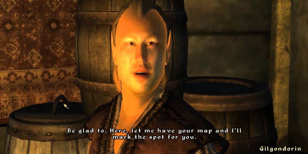 A screenshot of Oblivion, showing Gilgondorian inside the inn at Bravil