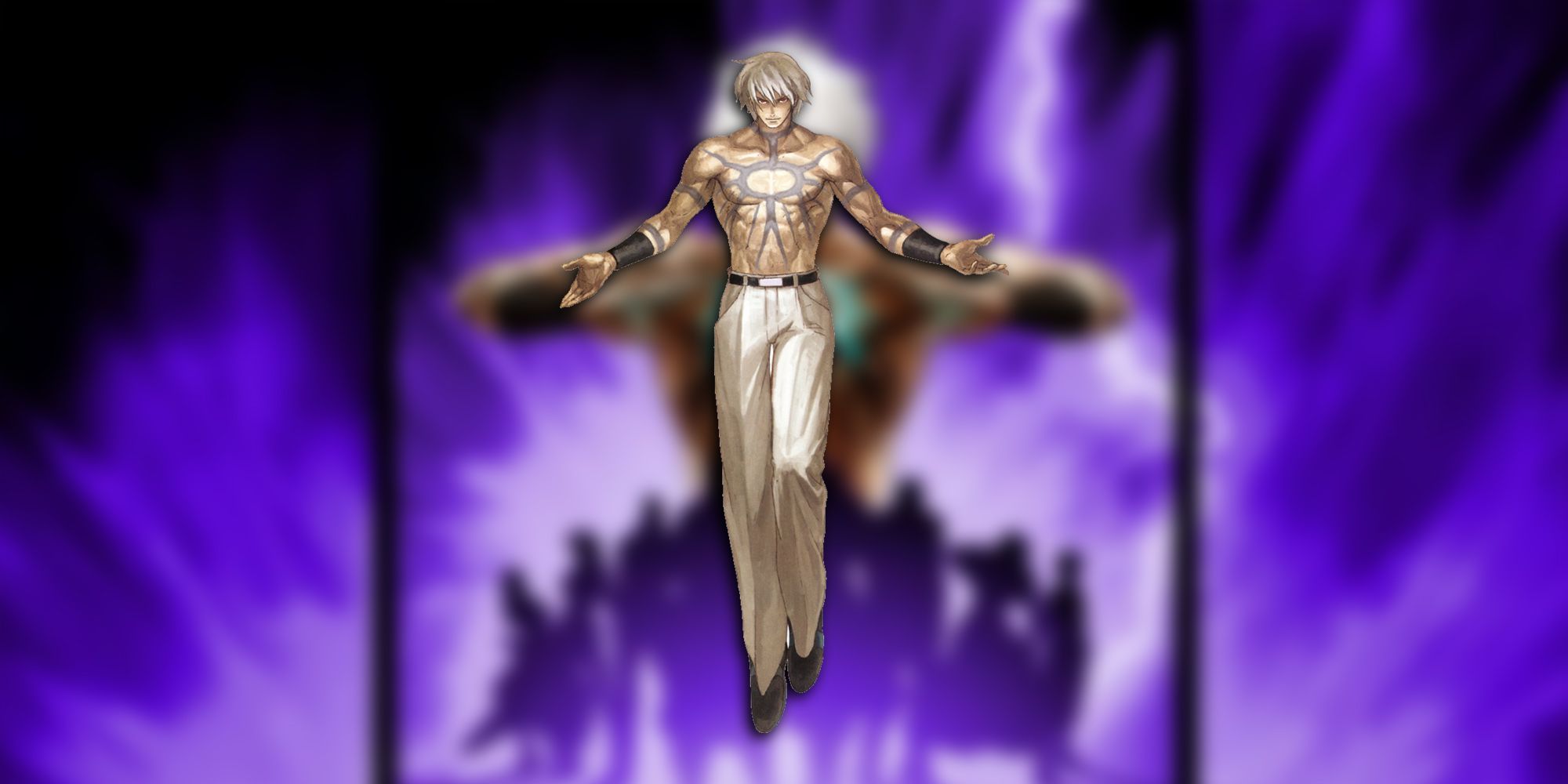 Orochi Floating PNG Overlaid On Image Of Gigantic Orochi Looming Over Group Of Silhouttes From King Of Fighters '97