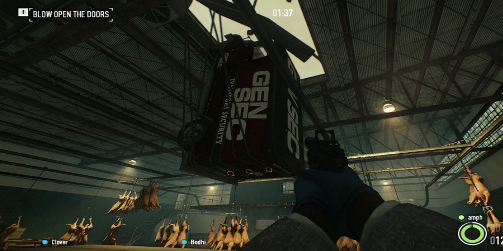 Armored Van Hanging Through Roof of Slaughterhouse in PAYDAY 2