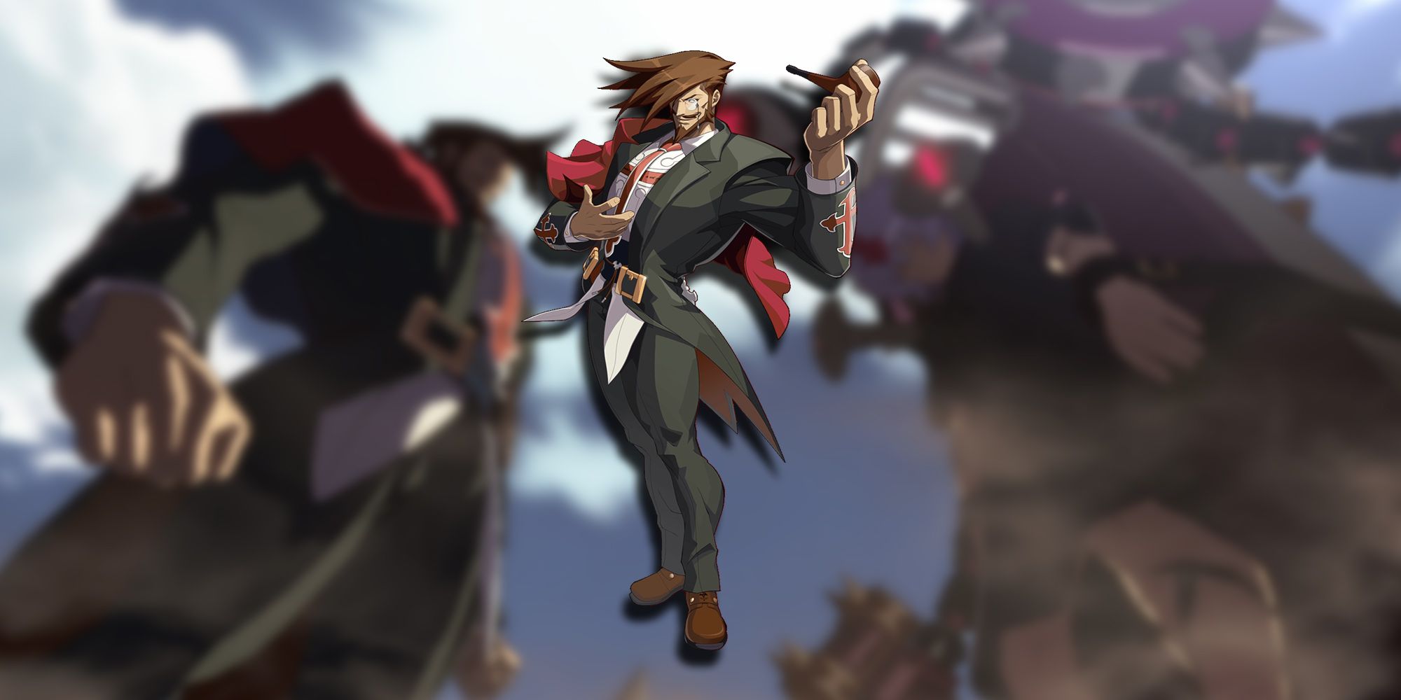 PNG Of Slayer From Guilty Gear Franchise Overlaid On Image Of Slayer And Bed-Man Staring Each Other Down