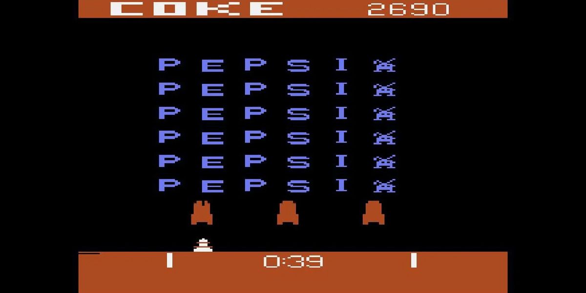 Gameplay from Pepsi Invaders on Atari 2600