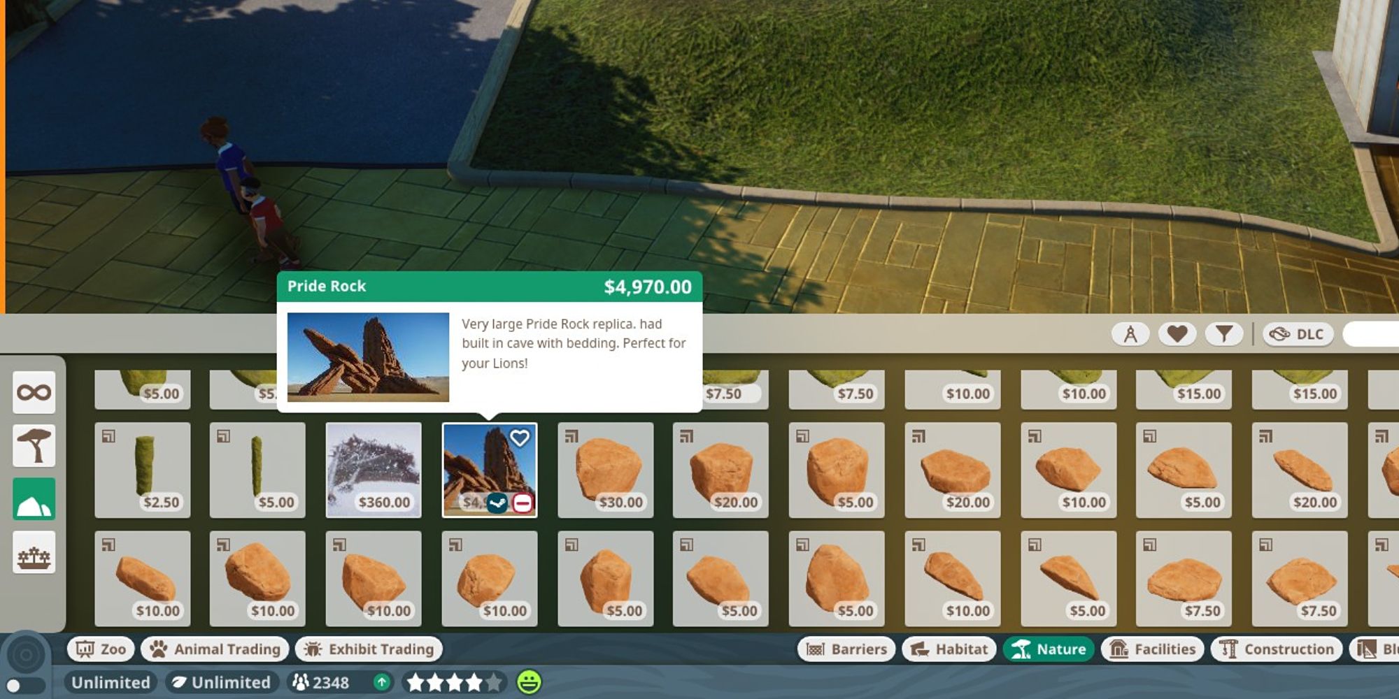 Planet Zoo selecting a rock