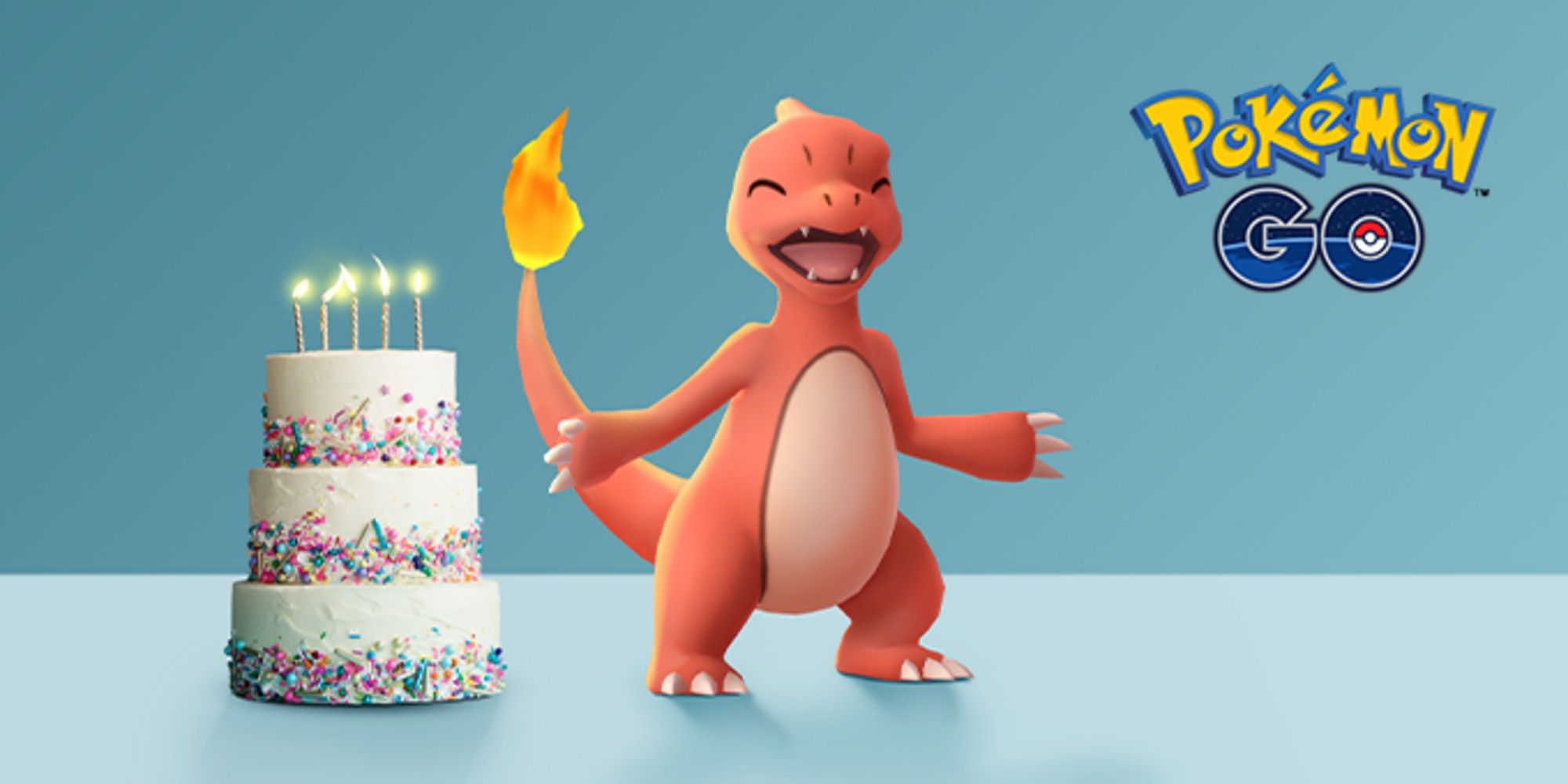 Charmander By Birthday Cake With Five Candles