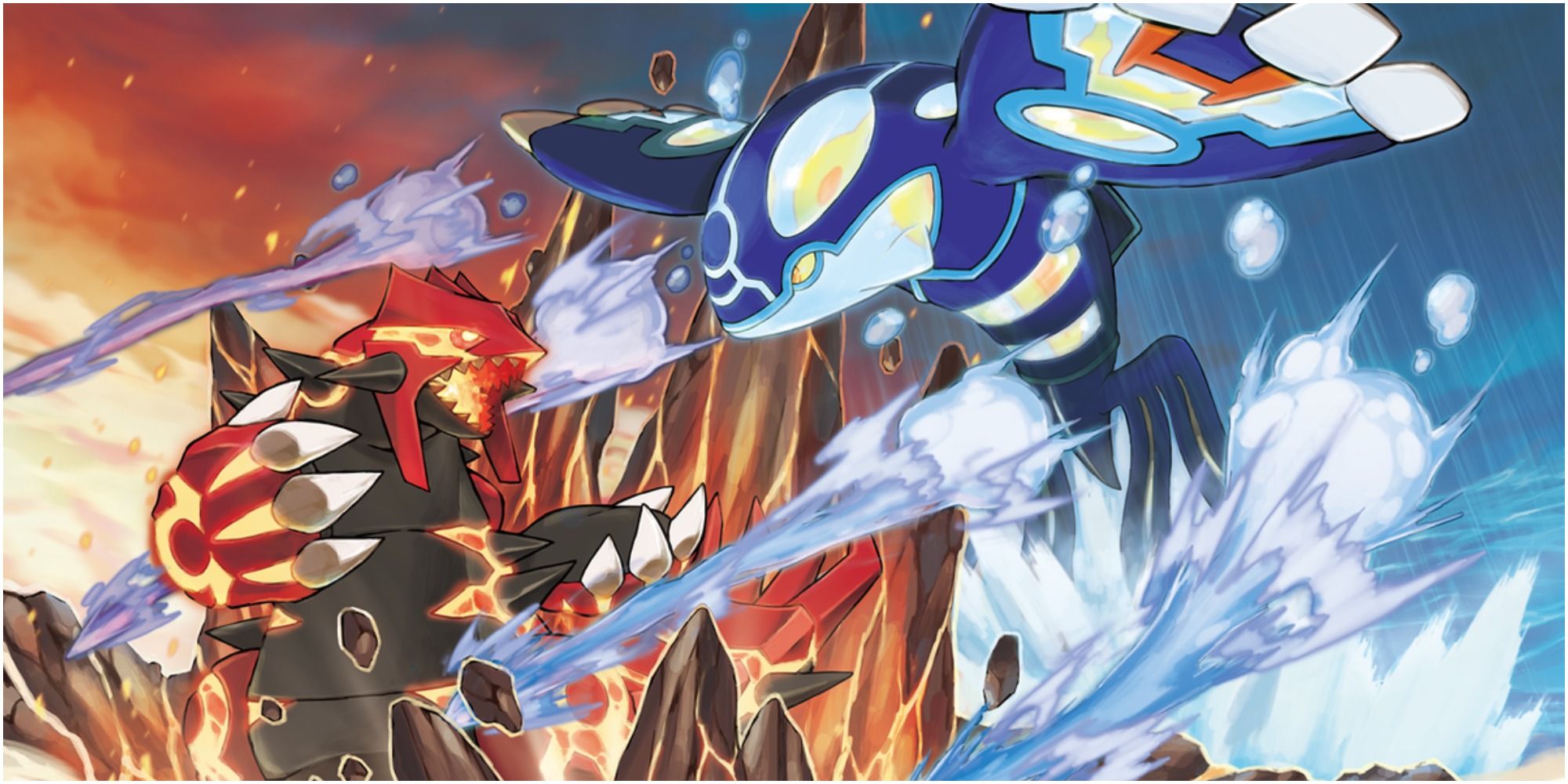 pokemon - a battle between Primal Groudon and Primal Kyogre