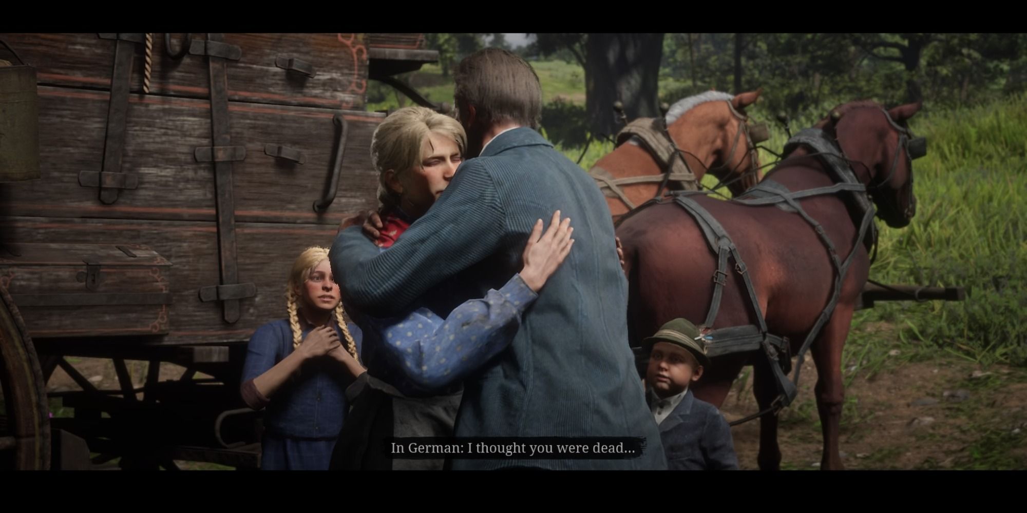 RDR2 German Family hugging after Arthur reunites them