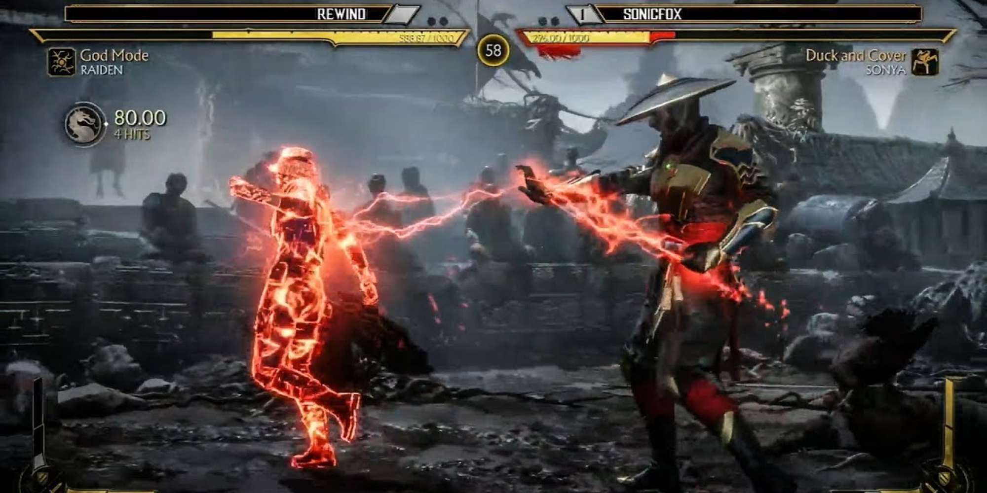 Raiden calls upon the power of thunder versus Sonya Blade in Mortal Kombat 11