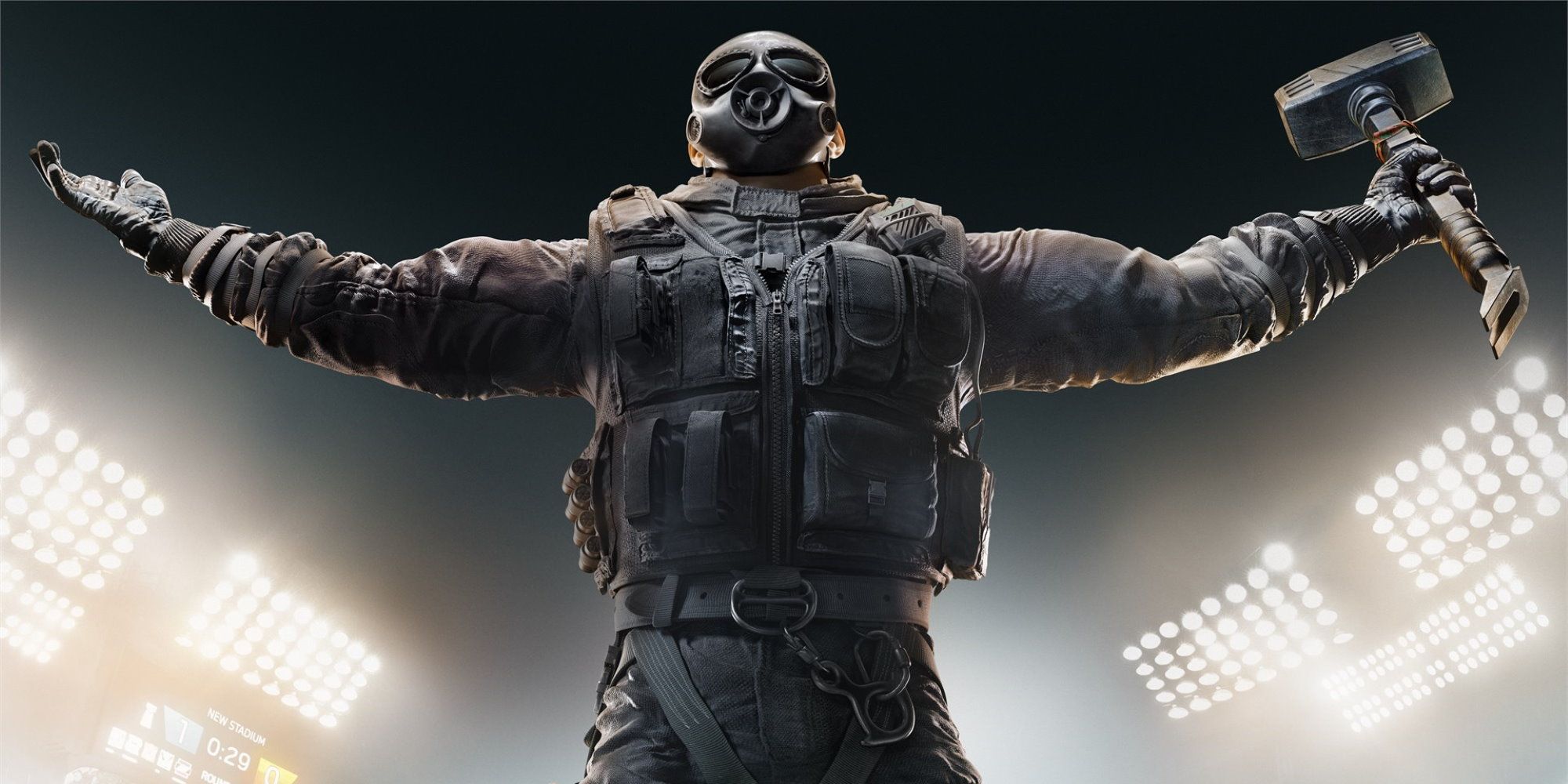 Rainbow Six Siege sledge opening arms wide in victory pose