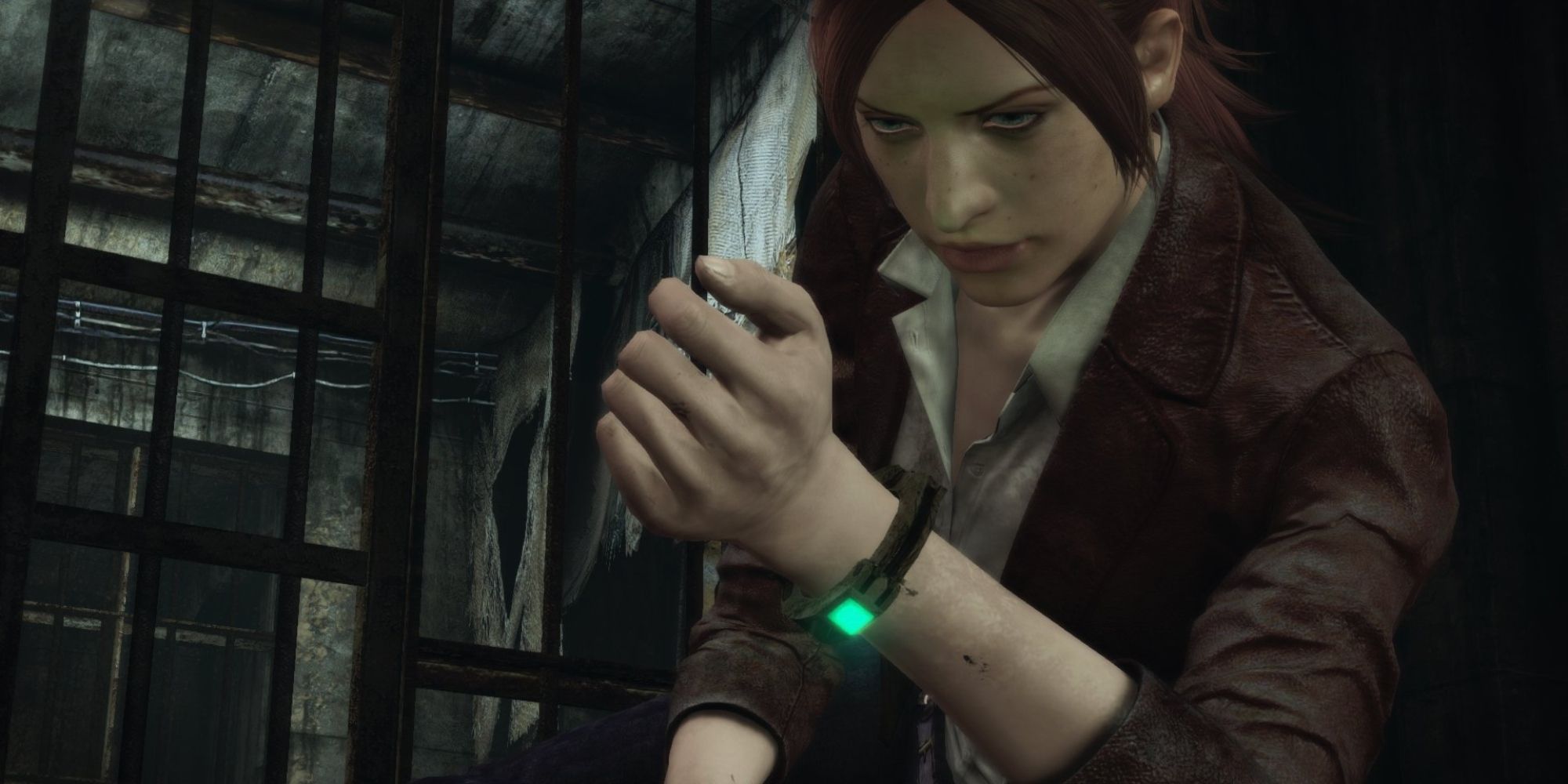 Resident Evil Revelations 2 Screenshot Of Claire Redfield Looking At Her Bracelet