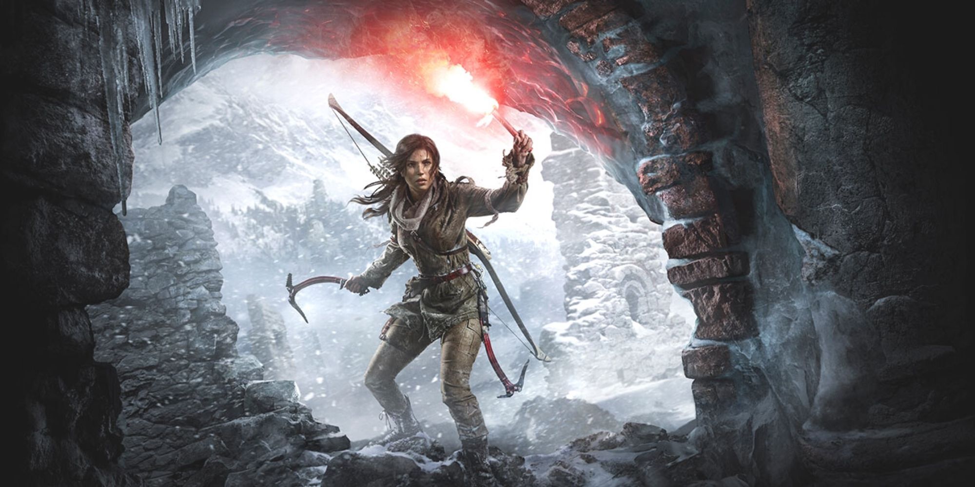Lara Croft entering a cave From The Cold in Rise Of The Tomb Raider