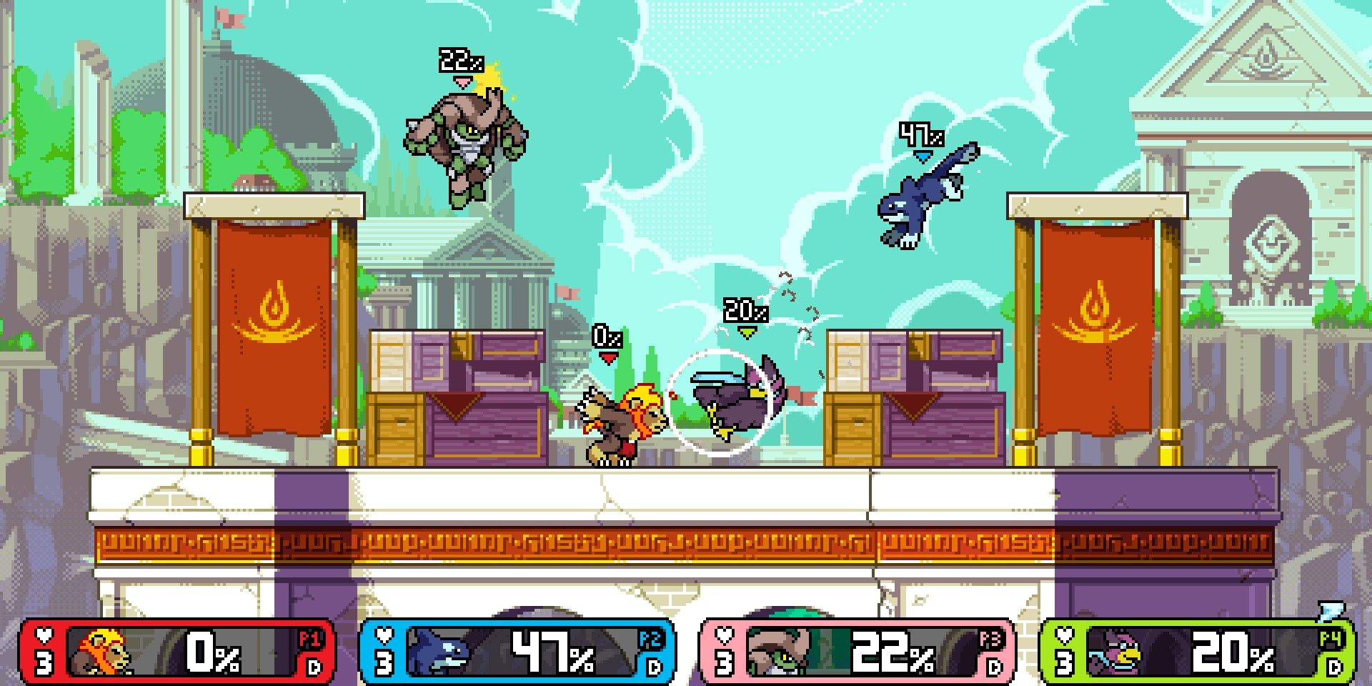 Four fighters facing off in Rivals of Aether