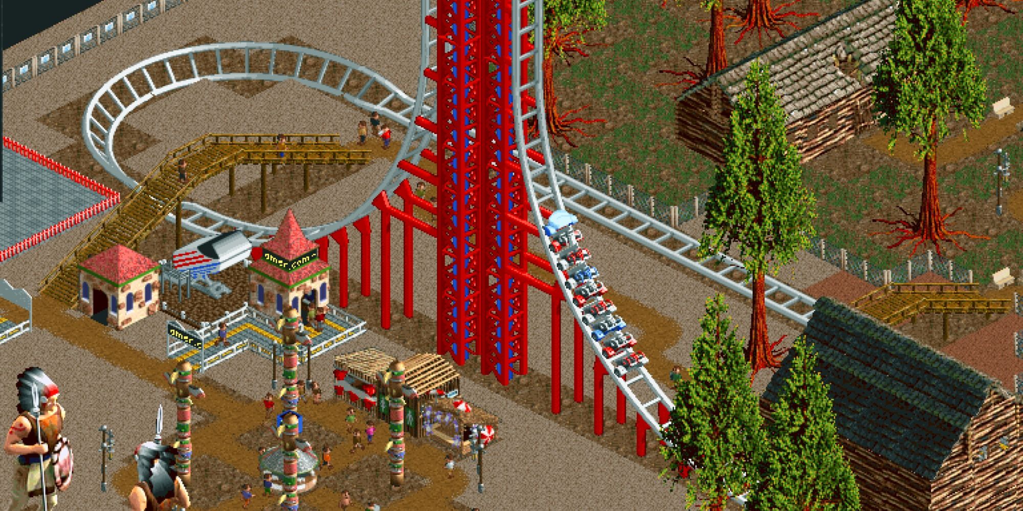 Roller Coaster Tycoon Air Powered Vertical Coaster in a sandy park