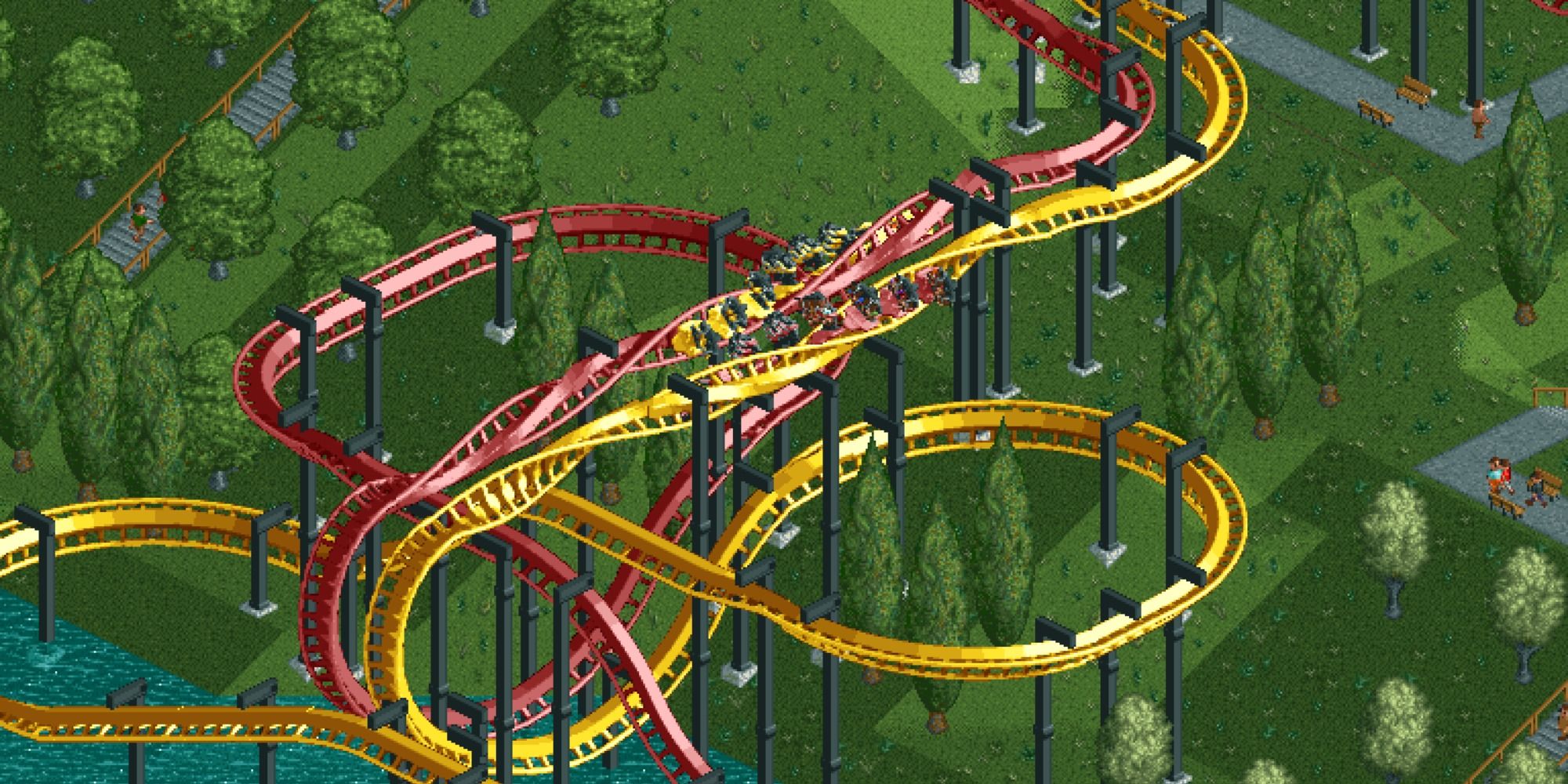 Roller Coaster Tycoon Inverted coaster over a grassy slope