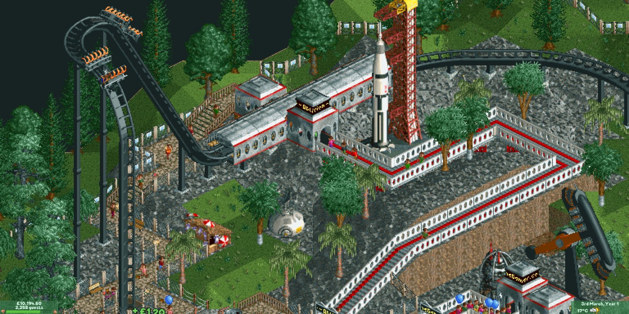 Roller Coaster Tycoon Vertical Coaster in a sci-fi themed zone