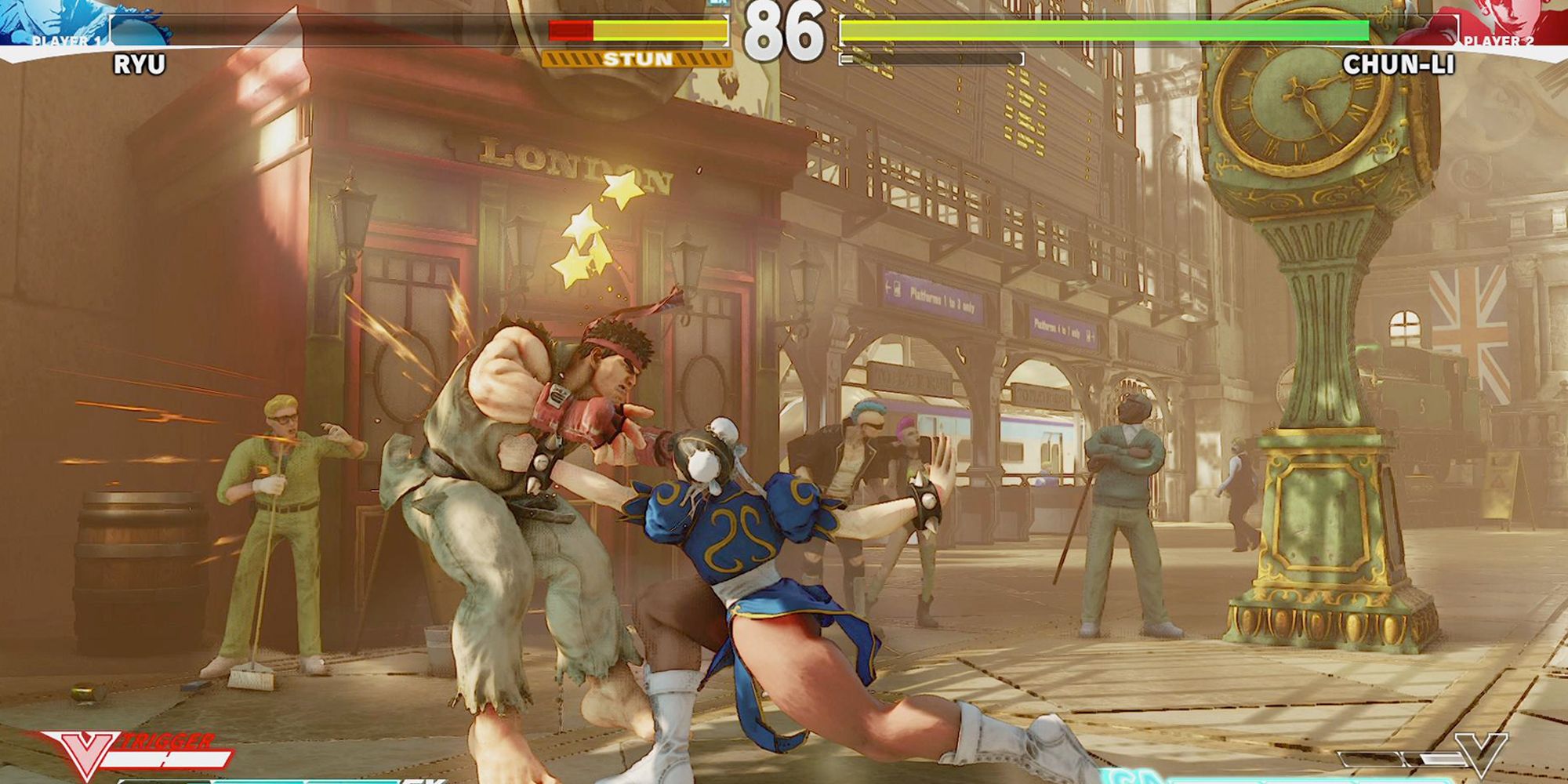 Chun Li stuns Ryu with her fists in Street Fighter V