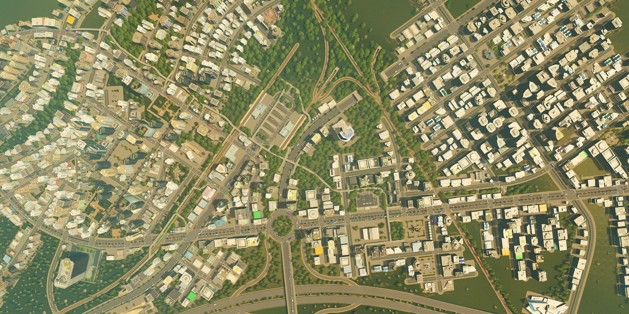 cities skylines screenshot of zoomed out city