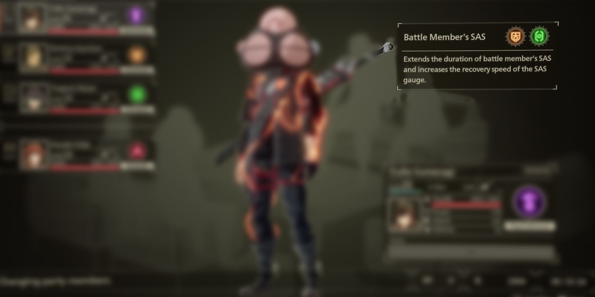 Scarlet Nexus - Showing In The Pause Menu Where It Describes The Passive Equipped Party SAS Effects