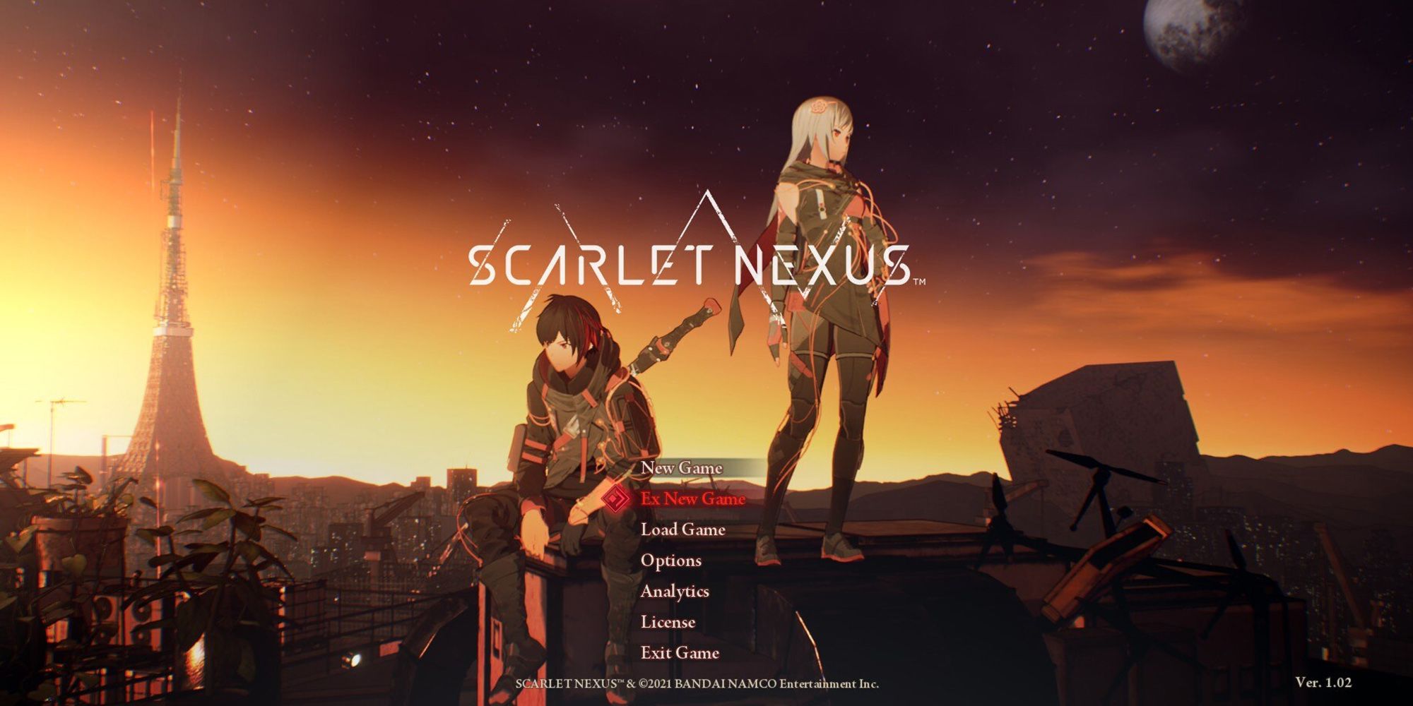 Scarlet Nexus - The Main Menu With The EX New Game Option