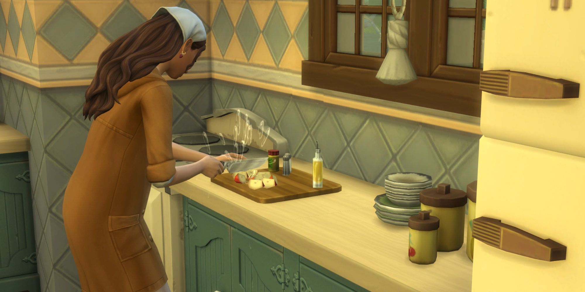Sims 4 cottage chopping fruit for jam