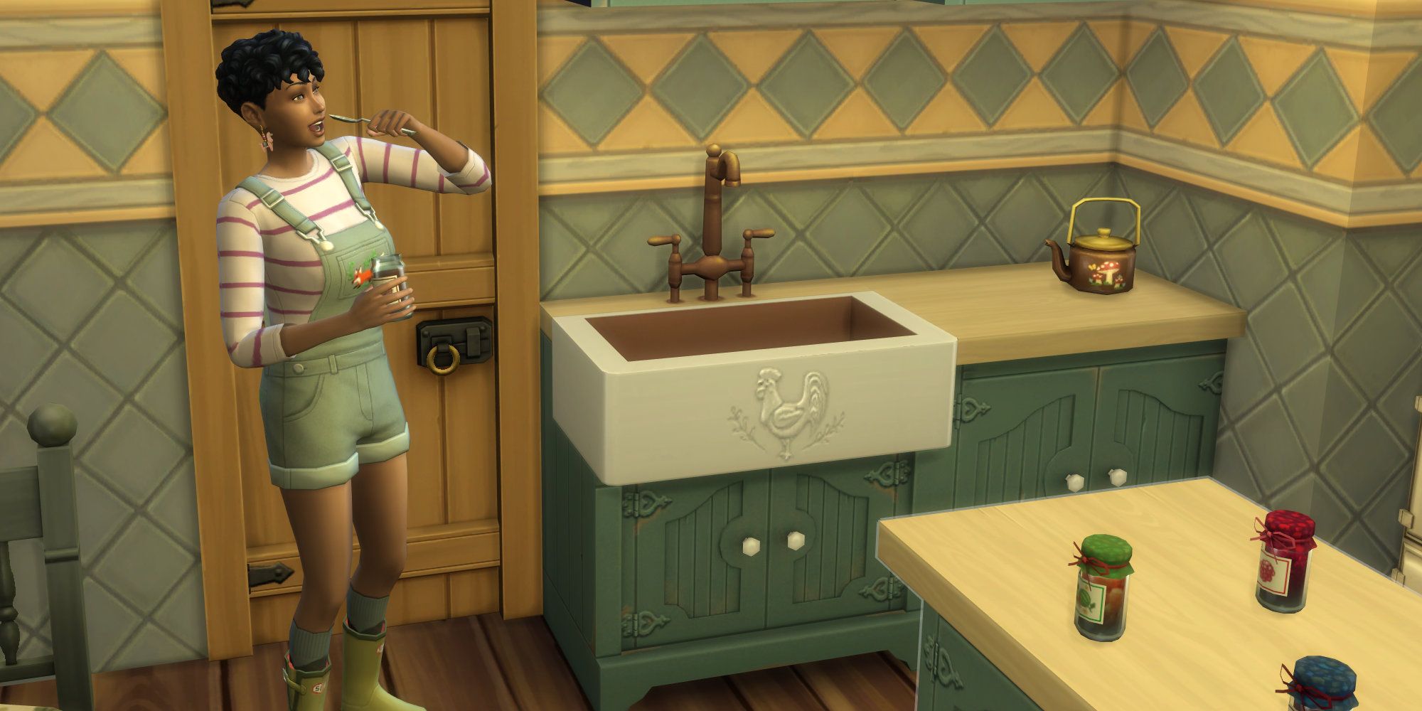 Sims 4 cottage eating chocolate from jar